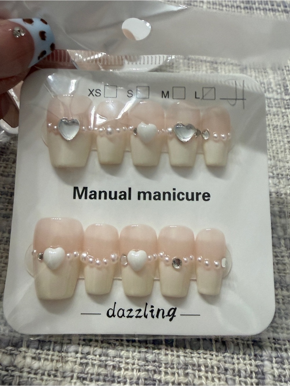 Dazzling Pink & Cream Heart Pearl Press-On Nails
